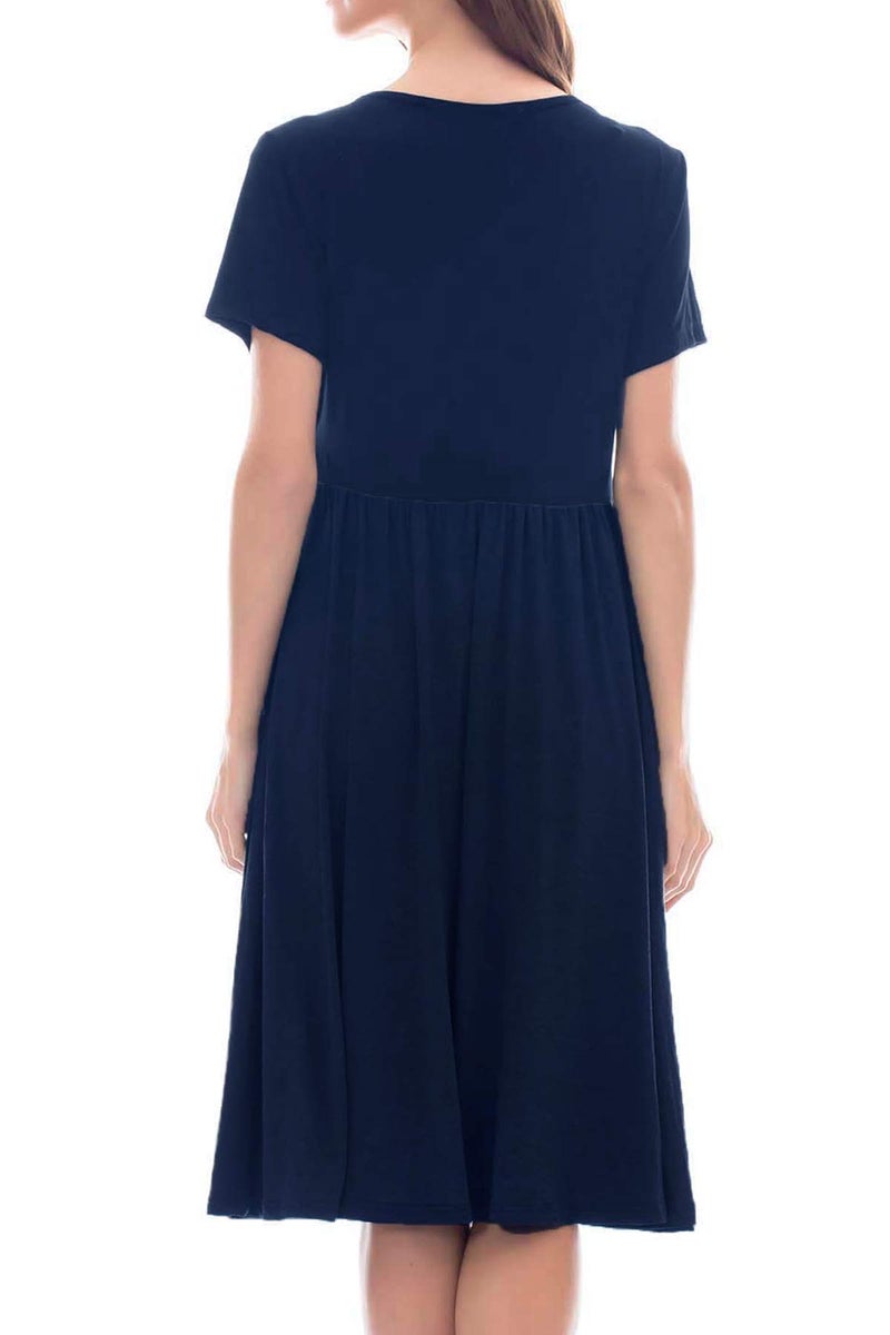 Smallshow Women's Short Sleeve Patchwork Nursing Dresses for Breastfeeding Medium Navy - Image 3